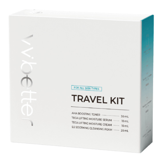VVBETTER Travel Kit Blue – Cestovná sada na starostlivosť o pleť – 4 mini produkty