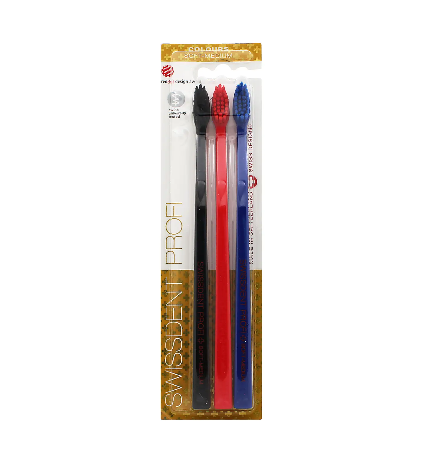 Swissdent Profi Colours Toothbrushes Soft-Medium Black, Red, Blue 3pcs