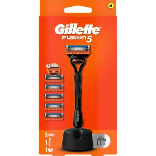 Gillette strojek + 5 hlavice + stojan fusion